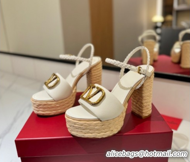 Buy Discount Valentino VLogo Grainy Calfskin Platform Sandals 11.5cm White/Gold 2025 VA082112