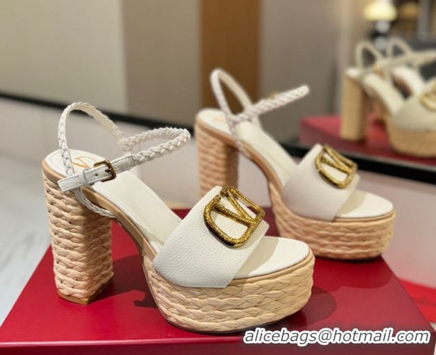 Buy Discount Valentino VLogo Grainy Calfskin Platform Sandals 11.5cm White/Gold 2025 VA082112