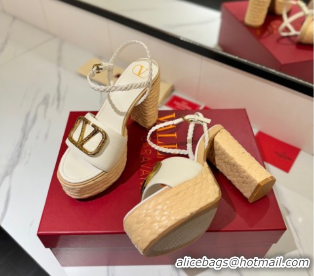 Buy Discount Valentino VLogo Grainy Calfskin Platform Sandals 11.5cm White/Gold 2025 VA082112