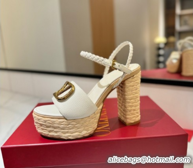 Buy Discount Valentino VLogo Grainy Calfskin Platform Sandals 11.5cm White/Gold 2025 VA082112