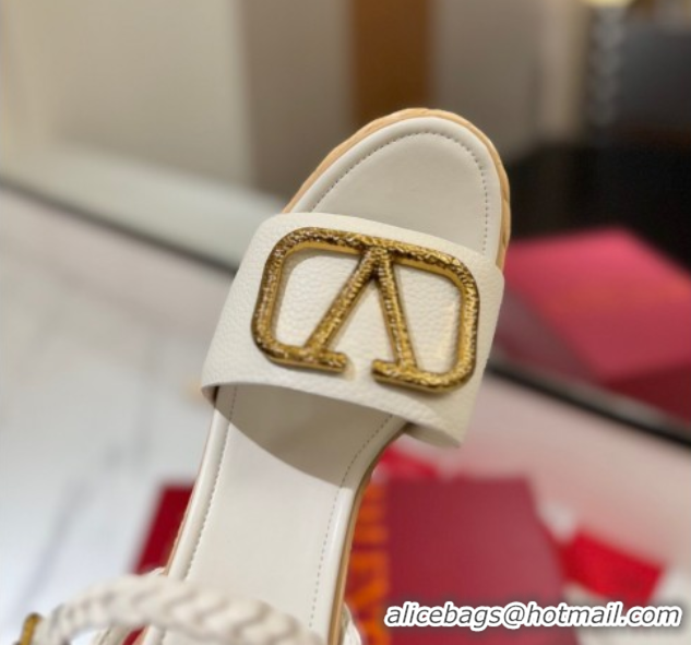 Buy Discount Valentino VLogo Grainy Calfskin Platform Sandals 11.5cm White/Gold 2025 VA082112