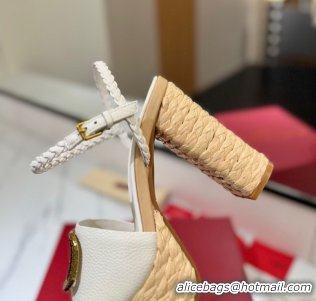 Buy Discount Valentino VLogo Grainy Calfskin Platform Sandals 11.5cm White/Gold 2025 VA082112