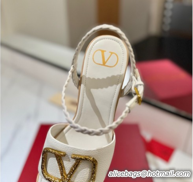 Buy Discount Valentino VLogo Grainy Calfskin Platform Sandals 11.5cm White/Gold 2025 VA082112
