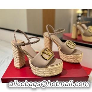 Pretty Style Valentino VLogo Grainy Calfskin Platform Sandals 11.5cm Dusty Beige 2025 VA082112