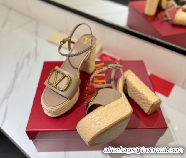 Pretty Style Valentino VLogo Grainy Calfskin Platform Sandals 11.5cm Dusty Beige 2025 VA082112