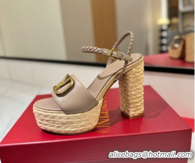 Pretty Style Valentino VLogo Grainy Calfskin Platform Sandals 11.5cm Dusty Beige 2025 VA082112