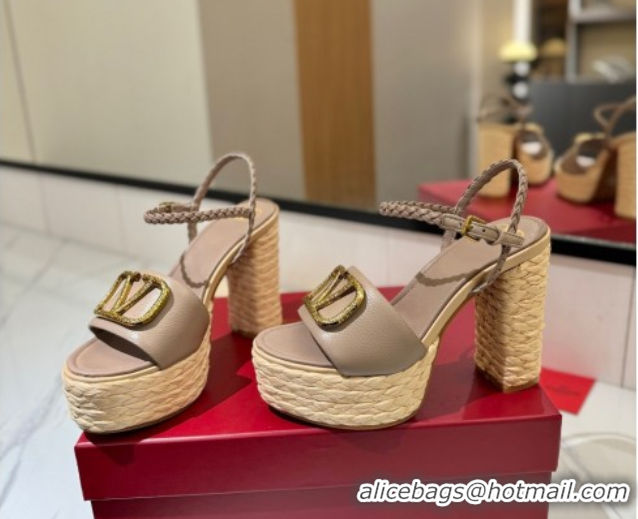 Pretty Style Valentino VLogo Grainy Calfskin Platform Sandals 11.5cm Dusty Beige 2025 VA082112