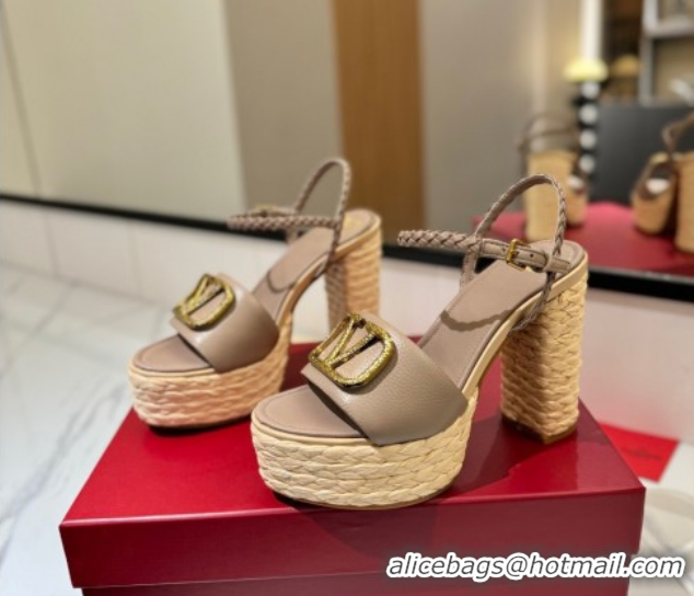 Pretty Style Valentino VLogo Grainy Calfskin Platform Sandals 11.5cm Dusty Beige 2025 VA082112