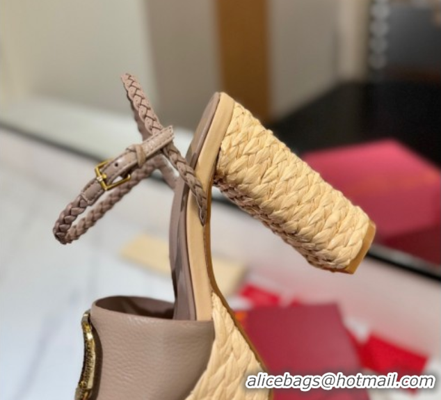 Pretty Style Valentino VLogo Grainy Calfskin Platform Sandals 11.5cm Dusty Beige 2025 VA082112