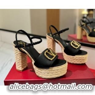 Good Quality Valentino VLogo Grainy Calfskin Platform Sandals 11.5cm Black/Gold 2025 VA082112