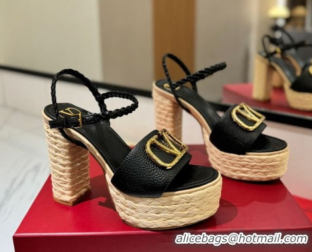 Good Quality Valentino VLogo Grainy Calfskin Platform Sandals 11.5cm Black/Gold 2025 VA082112