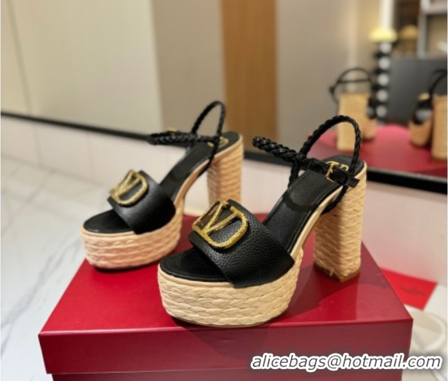 Good Quality Valentino VLogo Grainy Calfskin Platform Sandals 11.5cm Black/Gold 2025 VA082112