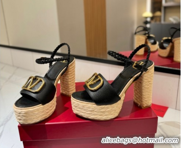 Good Quality Valentino VLogo Grainy Calfskin Platform Sandals 11.5cm Black/Gold 2025 VA082112