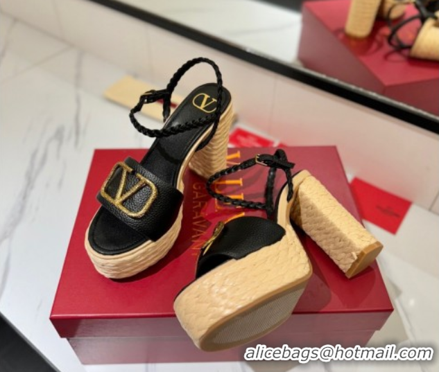 Good Quality Valentino VLogo Grainy Calfskin Platform Sandals 11.5cm Black/Gold 2025 VA082112