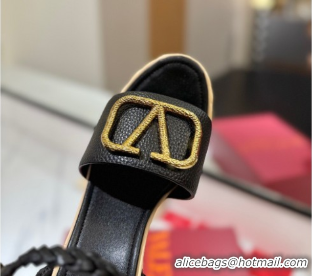 Good Quality Valentino VLogo Grainy Calfskin Platform Sandals 11.5cm Black/Gold 2025 VA082112