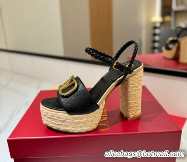 Good Quality Valentino VLogo Grainy Calfskin Platform Sandals 11.5cm Black/Gold 2025 VA082112