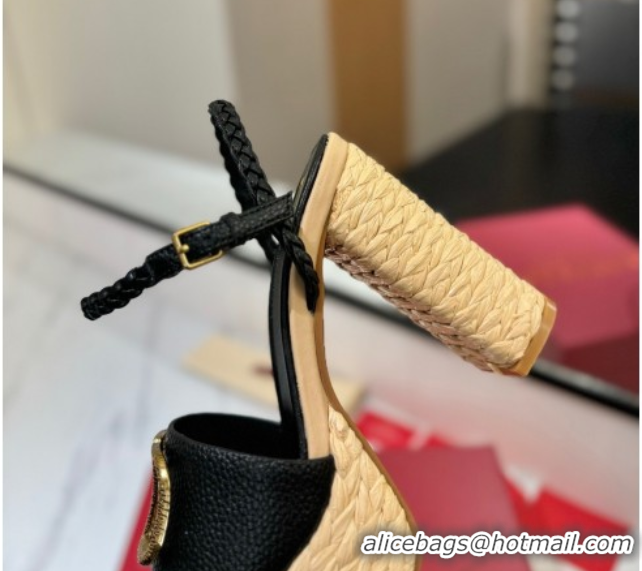 Good Quality Valentino VLogo Grainy Calfskin Platform Sandals 11.5cm Black/Gold 2025 VA082112