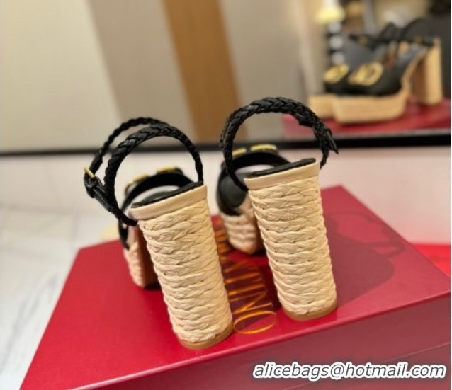 Good Quality Valentino VLogo Grainy Calfskin Platform Sandals 11.5cm Black/Gold 2025 VA082112