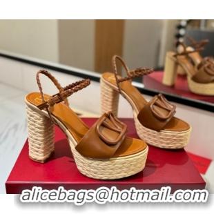 Purchase Valentino VLogo Calfskin Leather Platform Sandals 11.5cm Brown 2025 VA082112