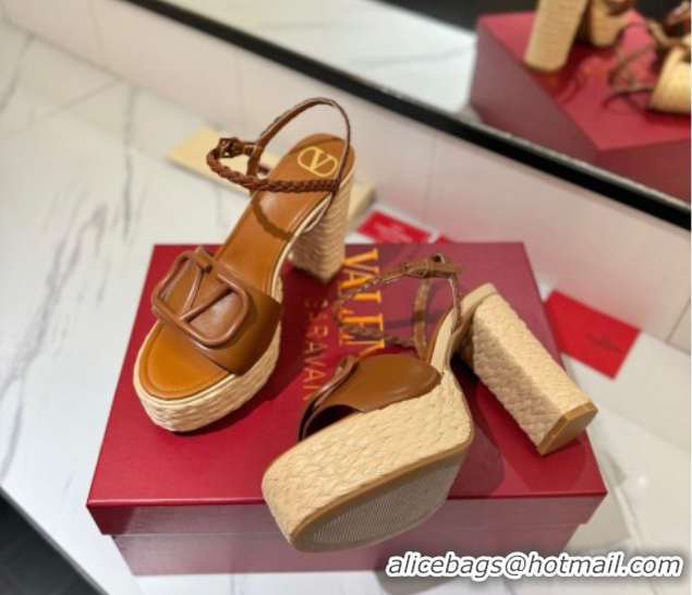 Purchase Valentino VLogo Calfskin Leather Platform Sandals 11.5cm Brown 2025 VA082112