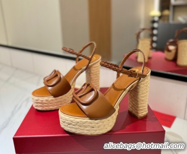 Purchase Valentino VLogo Calfskin Leather Platform Sandals 11.5cm Brown 2025 VA082112
