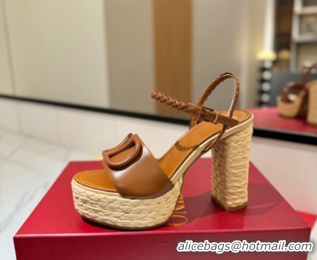 Purchase Valentino VLogo Calfskin Leather Platform Sandals 11.5cm Brown 2025 VA082112