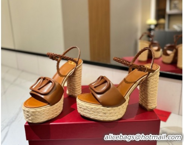 Purchase Valentino VLogo Calfskin Leather Platform Sandals 11.5cm Brown 2025 VA082112
