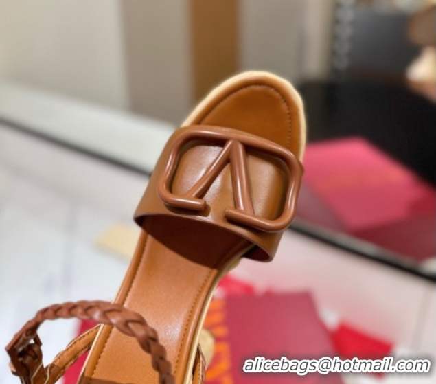 Purchase Valentino VLogo Calfskin Leather Platform Sandals 11.5cm Brown 2025 VA082112