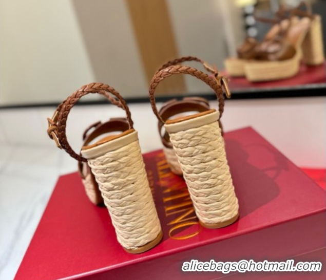 Purchase Valentino VLogo Calfskin Leather Platform Sandals 11.5cm Brown 2025 VA082112