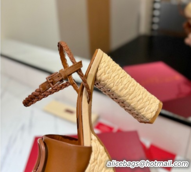 Purchase Valentino VLogo Calfskin Leather Platform Sandals 11.5cm Brown 2025 VA082112