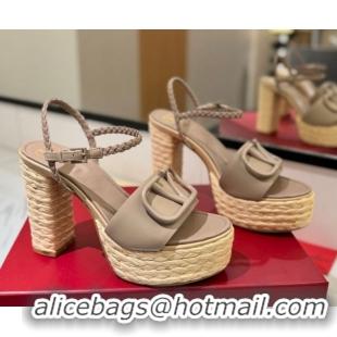 Popular Style Valentino VLogo Calfskin Leather Platform Sandals 11.5cm Dusty Beige 2025 VA082112