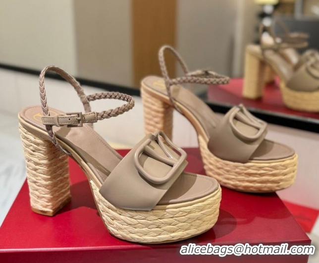 Popular Style Valentino VLogo Calfskin Leather Platform Sandals 11.5cm Dusty Beige 2025 VA082112