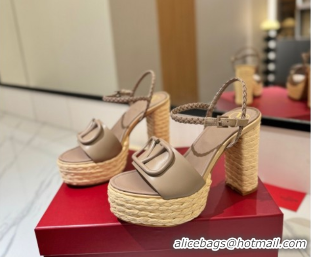 Popular Style Valentino VLogo Calfskin Leather Platform Sandals 11.5cm Dusty Beige 2025 VA082112