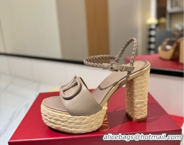 Popular Style Valentino VLogo Calfskin Leather Platform Sandals 11.5cm Dusty Beige 2025 VA082112