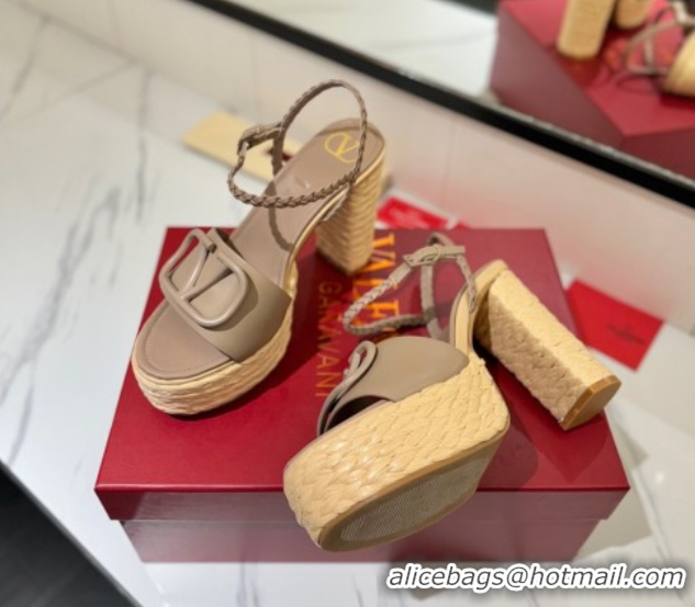 Popular Style Valentino VLogo Calfskin Leather Platform Sandals 11.5cm Dusty Beige 2025 VA082112