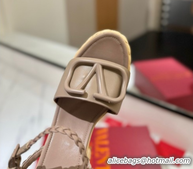 Popular Style Valentino VLogo Calfskin Leather Platform Sandals 11.5cm Dusty Beige 2025 VA082112