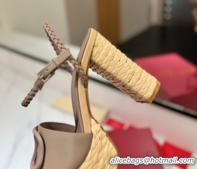 Popular Style Valentino VLogo Calfskin Leather Platform Sandals 11.5cm Dusty Beige 2025 VA082112