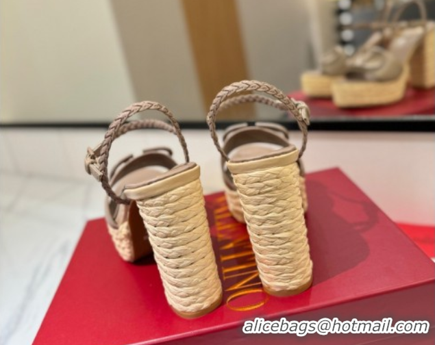 Popular Style Valentino VLogo Calfskin Leather Platform Sandals 11.5cm Dusty Beige 2025 VA082112