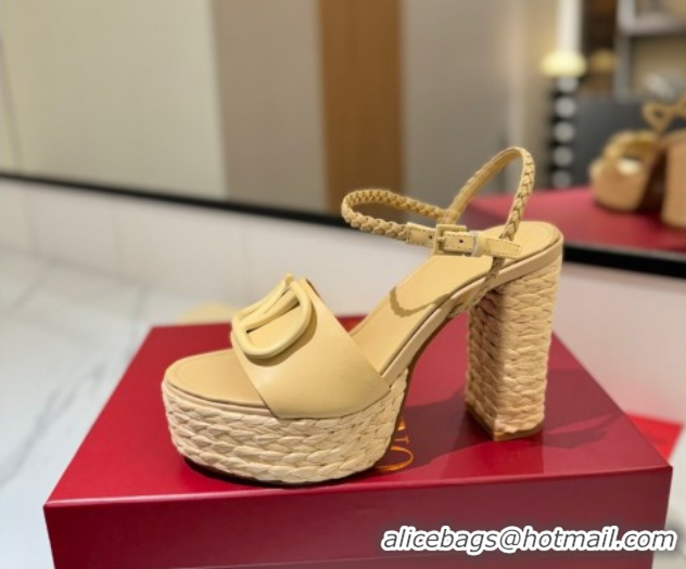 Low Cost Valentino VLogo Calfskin Leather Platform Sandals 11.5cm Yellow 2025 VA082112