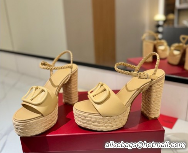 Low Cost Valentino VLogo Calfskin Leather Platform Sandals 11.5cm Yellow 2025 VA082112
