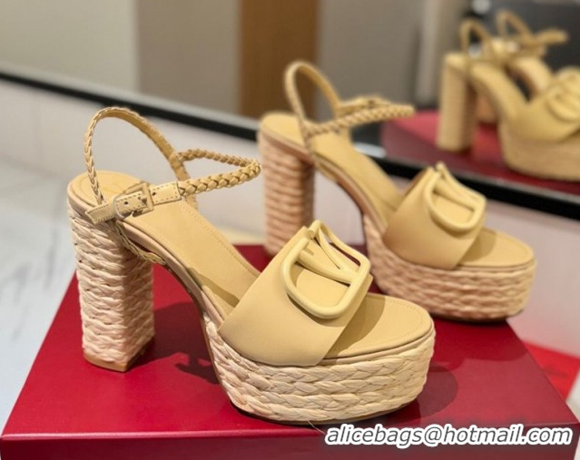 Low Cost Valentino VLogo Calfskin Leather Platform Sandals 11.5cm Yellow 2025 VA082112