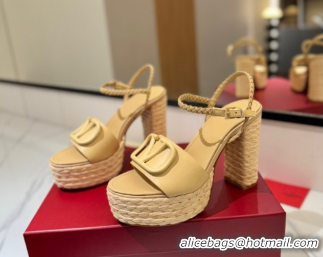 Low Cost Valentino VLogo Calfskin Leather Platform Sandals 11.5cm Yellow 2025 VA082112