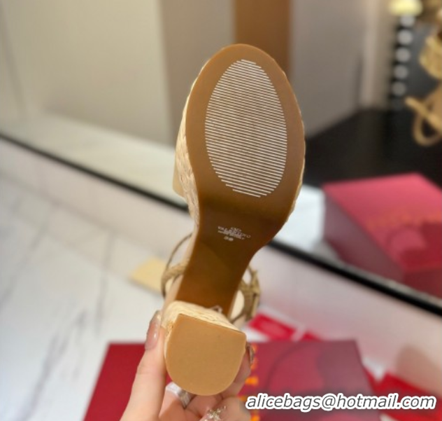 Low Cost Valentino VLogo Calfskin Leather Platform Sandals 11.5cm Yellow 2025 VA082112