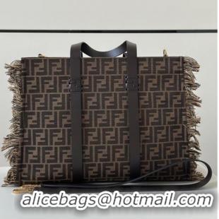 Well Crafted Fendi Summer Tote Bag in Brown FF Jacquard Fabric with Fringes 8683 Brown 2025