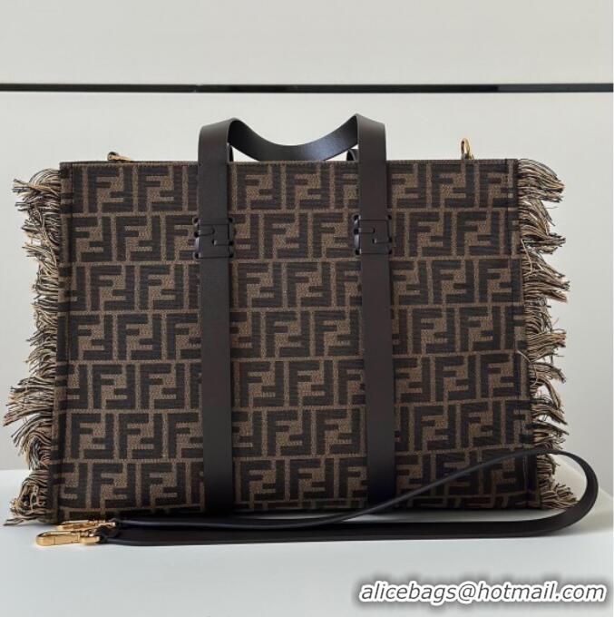 Well Crafted Fendi Summer Tote Bag in Brown FF Jacquard Fabric with Fringes 8683 Brown 2025