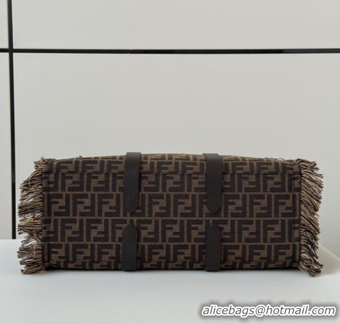 Well Crafted Fendi Summer Tote Bag in Brown FF Jacquard Fabric with Fringes 8683 Brown 2025