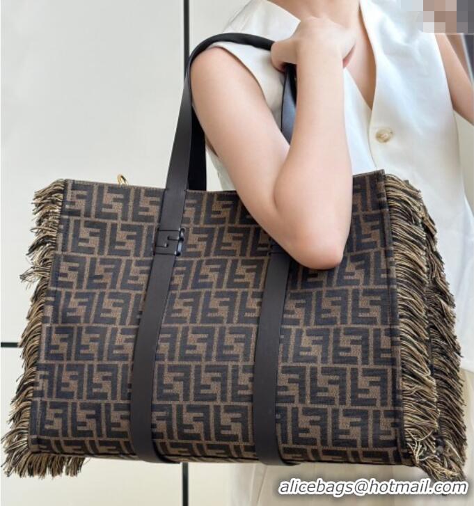 Well Crafted Fendi Summer Tote Bag in Brown FF Jacquard Fabric with Fringes 8683 Brown 2025