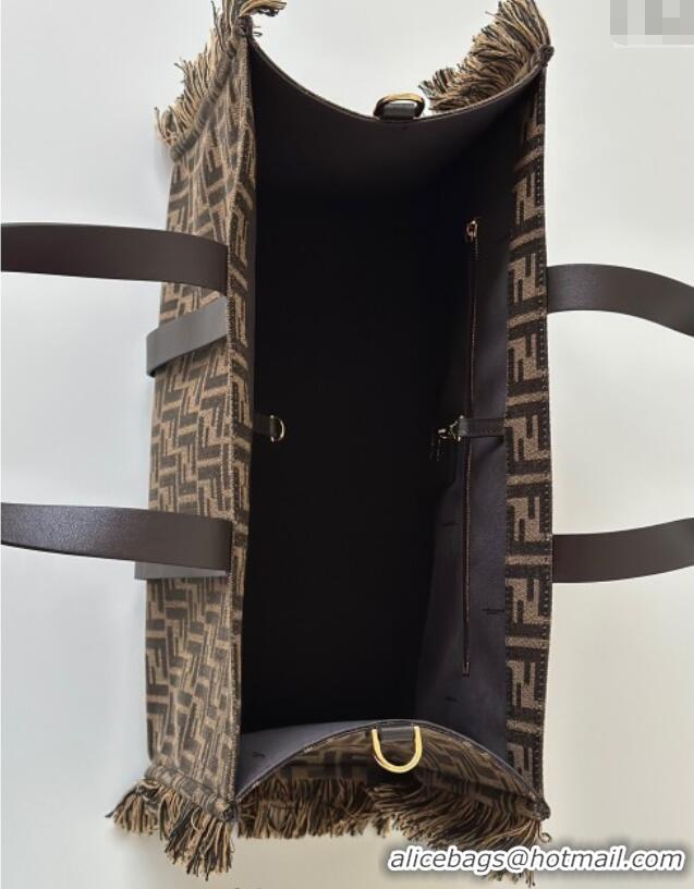 Well Crafted Fendi Summer Tote Bag in Brown FF Jacquard Fabric with Fringes 8683 Brown 2025