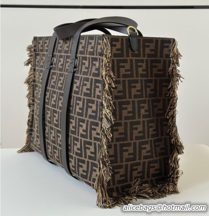 Well Crafted Fendi Summer Tote Bag in Brown FF Jacquard Fabric with Fringes 8683 Brown 2025
