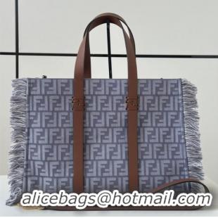 Promotional Fendi Summer Tote Bag in Blue denim-effect FF jacquard with Fringes 8683 Light Blue 2025